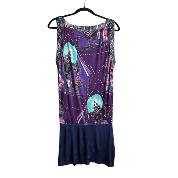 CUSTO BARCELONA Vintage 90s Y2K Artsy Print Sleeveless Dress Purple Blue Size S - Picture 8 of 12
